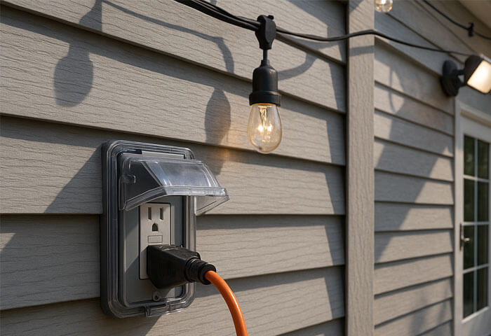 Weatherproof GFCI outlet with a clear protective cover